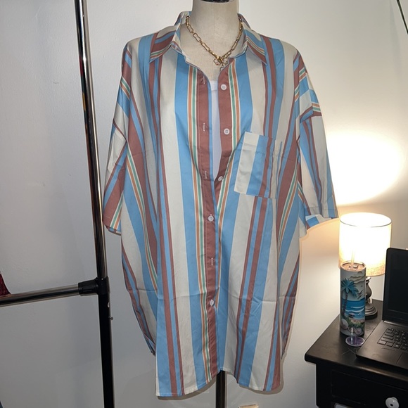 Vertigo Striped Patched Pocket Button Down Shirt!๐๐๐๐ - Picture 2 of 8